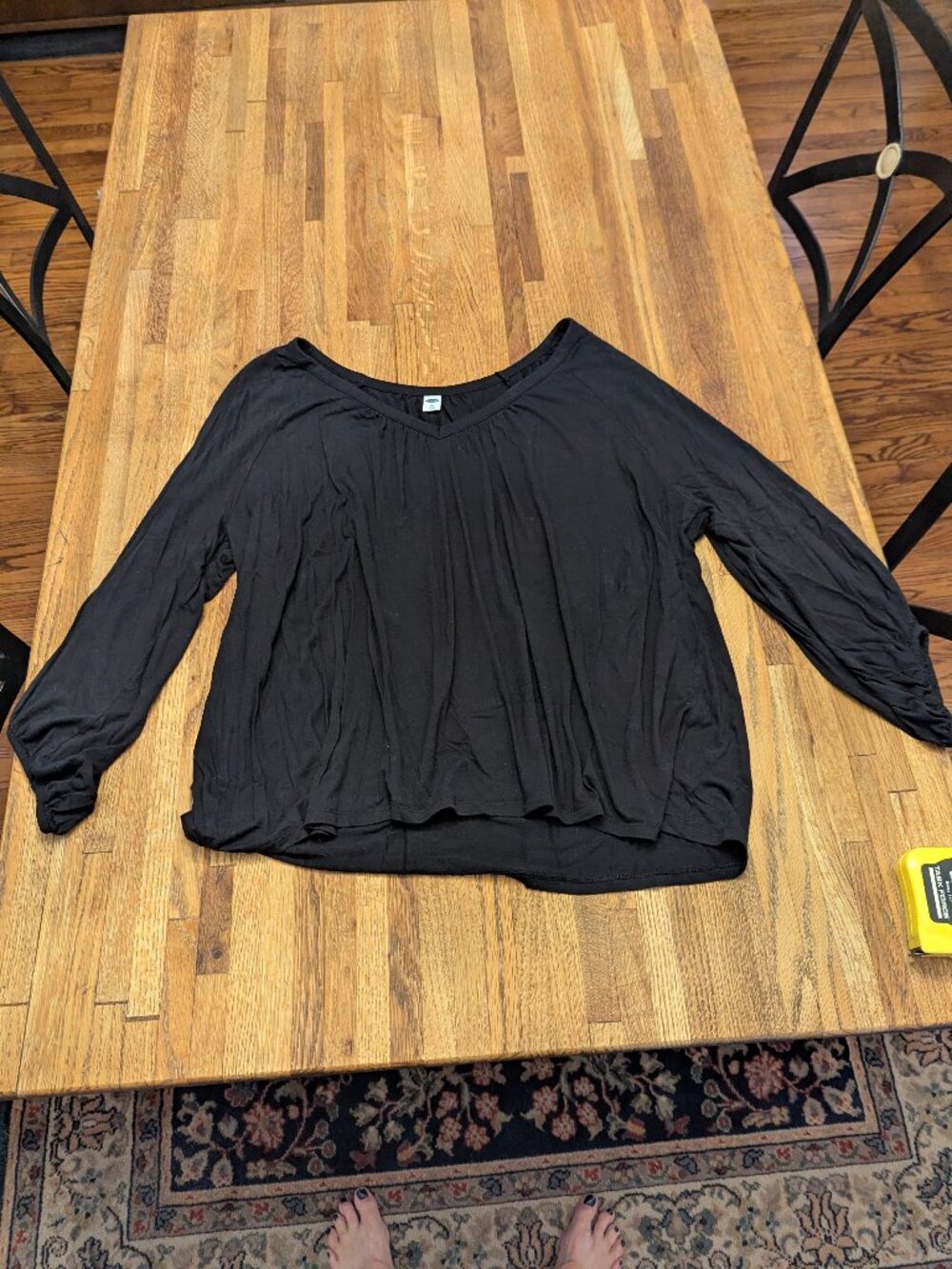 Black 3/4 Sleeves Jersey Knit V-Neck Top Old Navy XXL